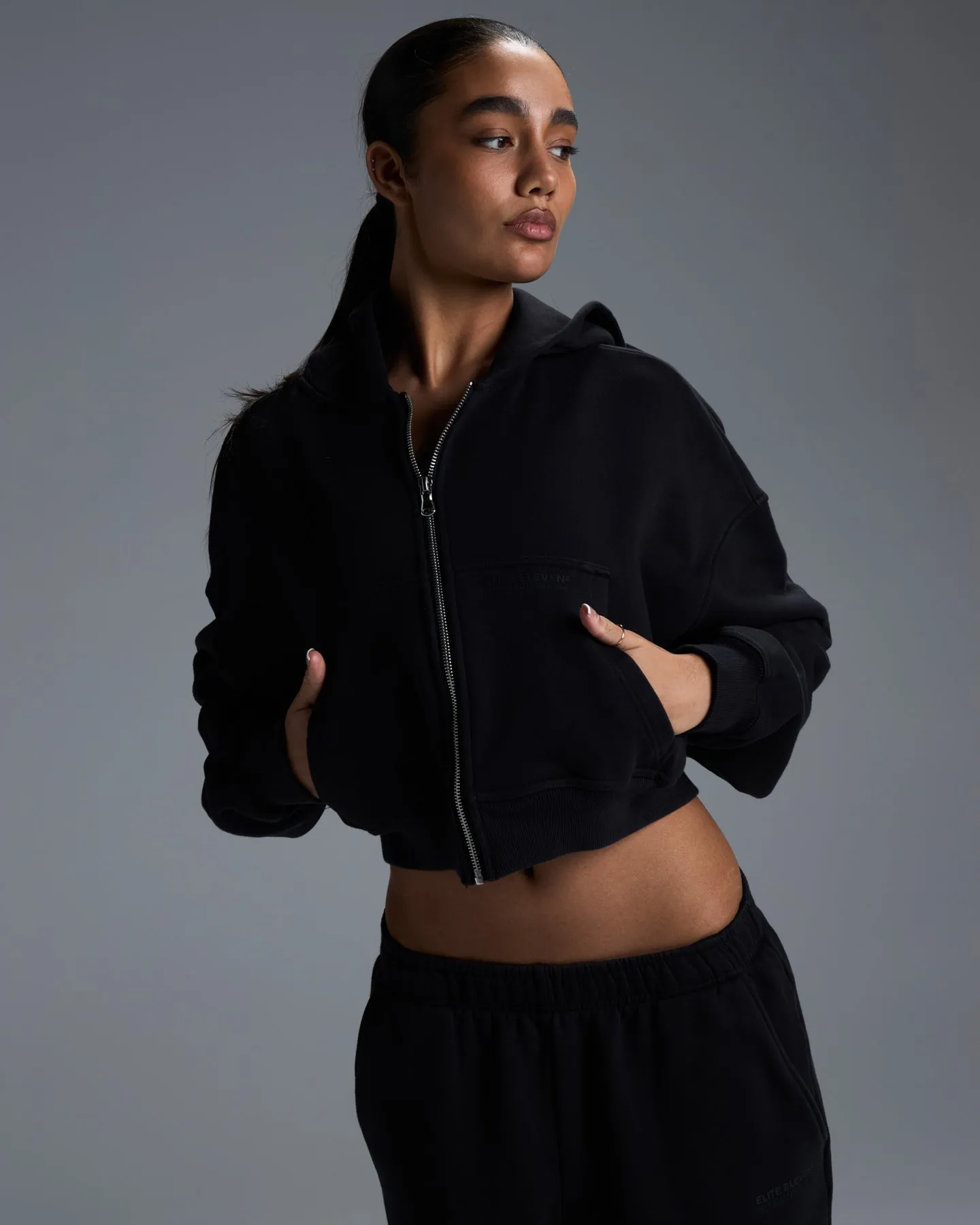 Premium Heavyweight Cropped Zip Through - Black sold by Elite Eleven