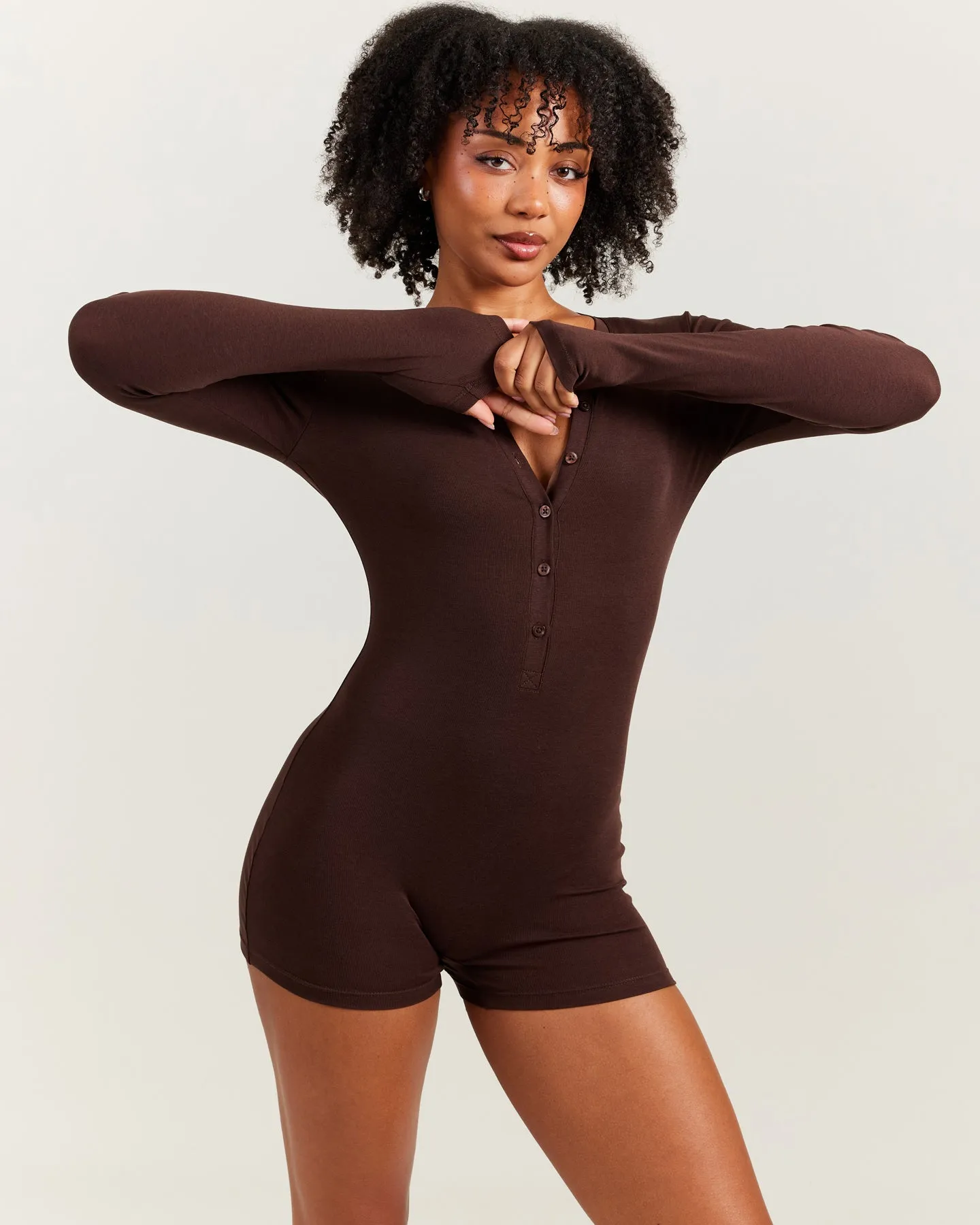 EE Lounge Button Up Unitard - Espresso sold by Elite Eleven product image thumbnail 5