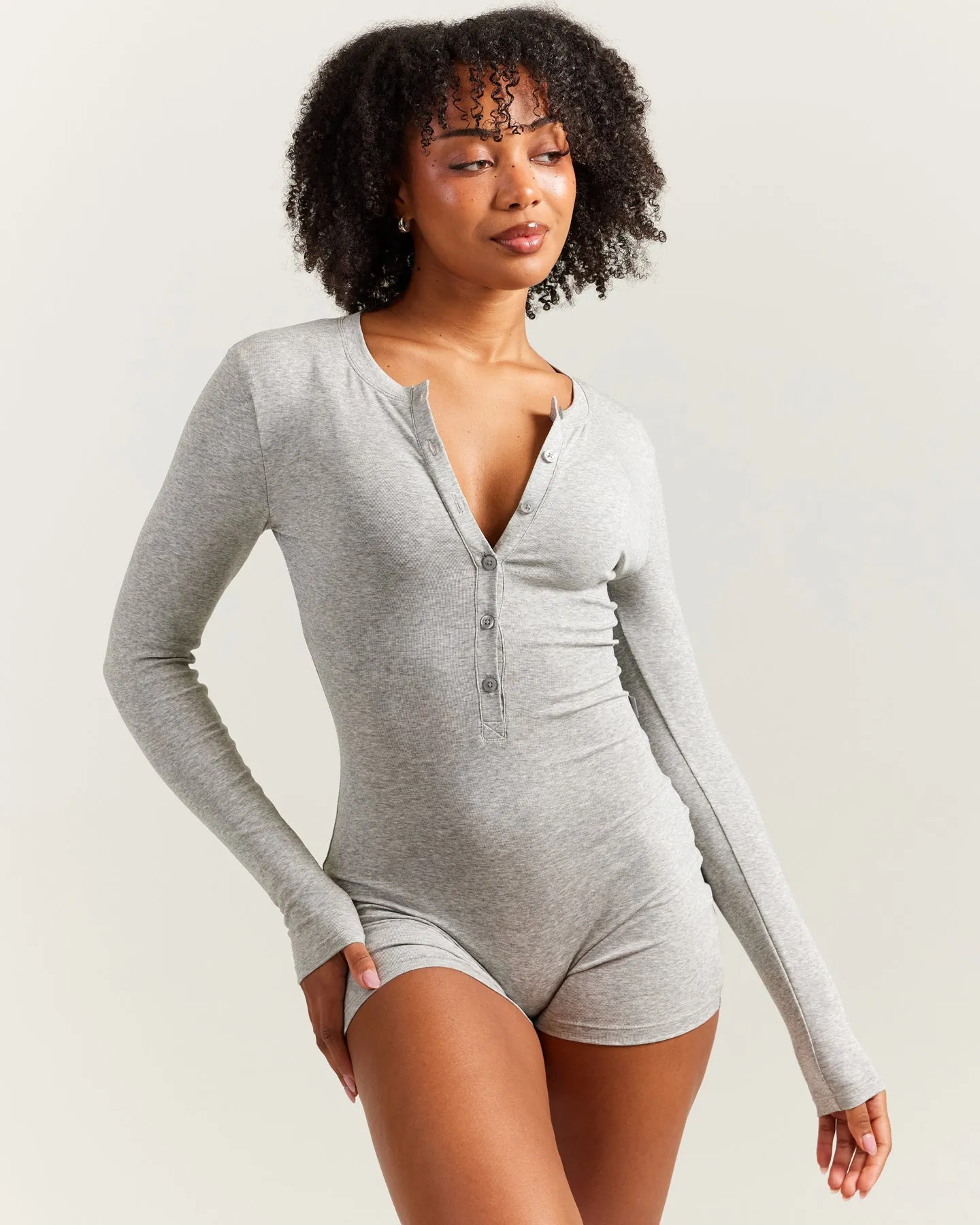 EE Lounge Button Up Unitard - Heather Grey sold by Elite Eleven