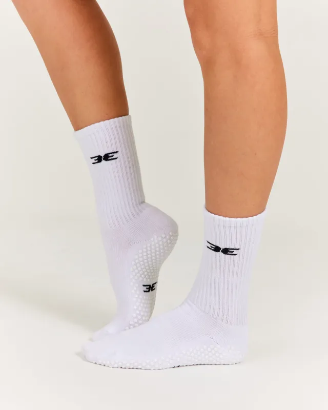 EE Crew Pilates Grip Socks - White/White sold by Elite Eleven