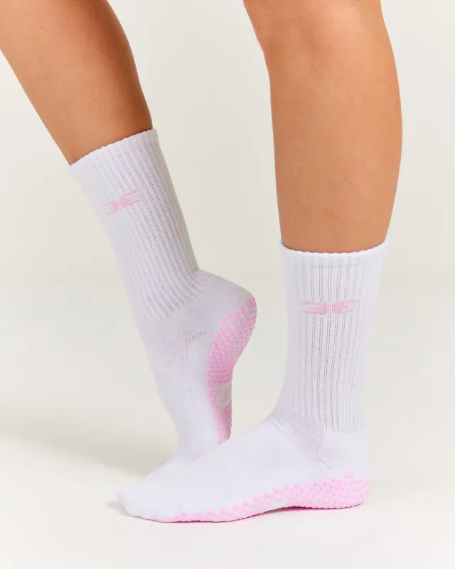 EE Crew Pilates Grip Socks - White/Pink sold by Elite Eleven