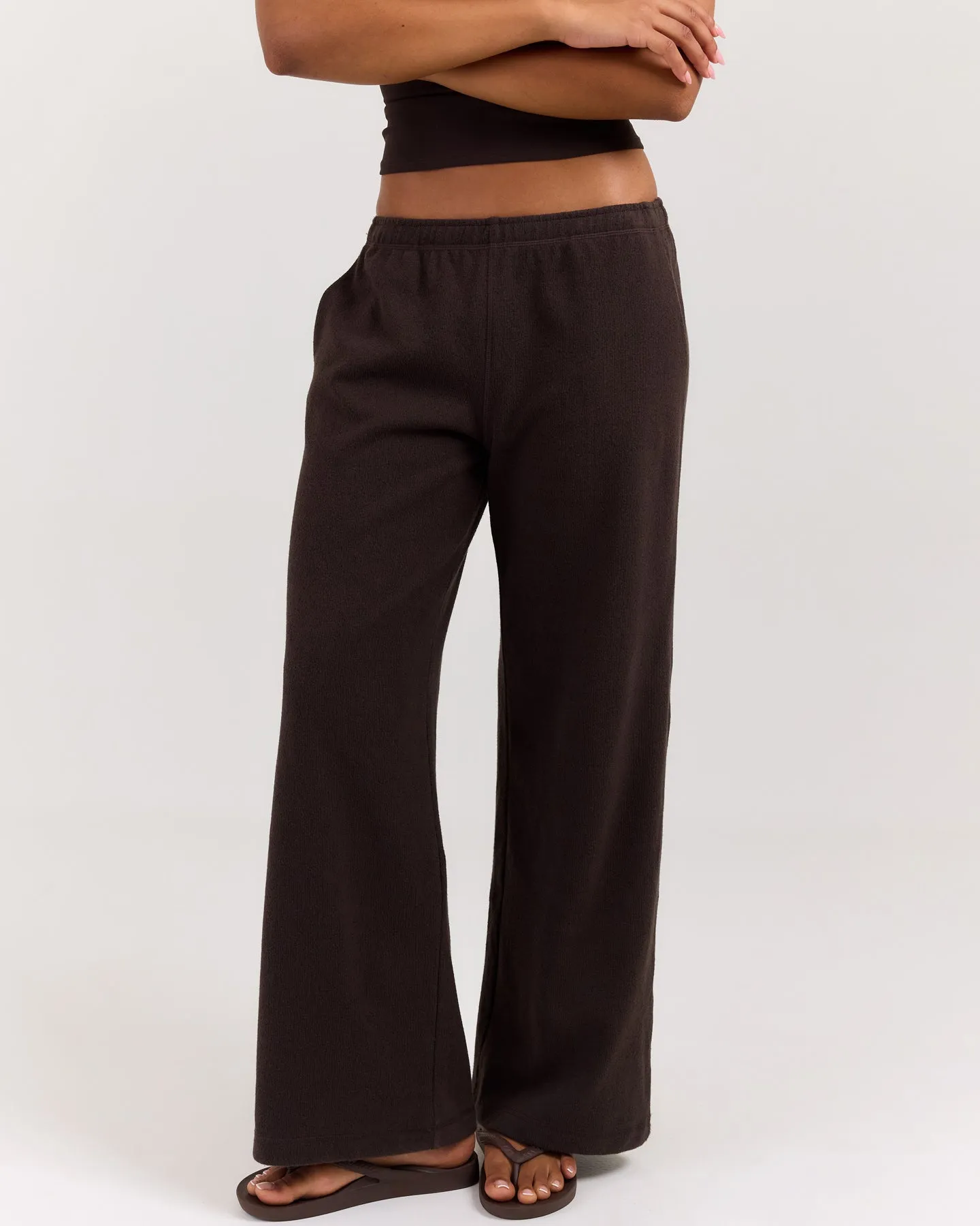 Terry Towelling Wide Leg Pants - Coffee Bean sold by Elite Eleven