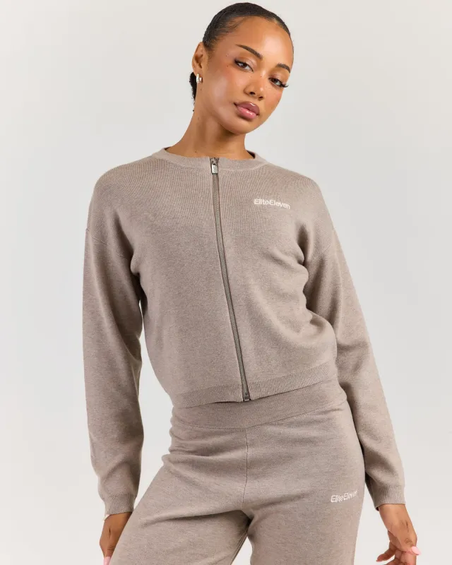 Lite Knit Zip Through - Toasted Cashew made by Elite Eleven