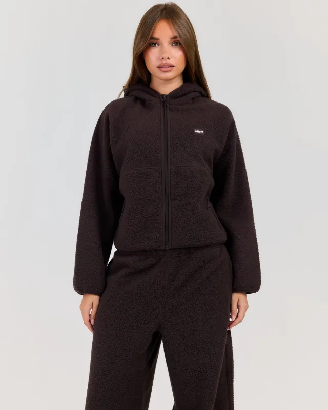 Teddy Fleece Zip Through Hoodie - Coffee Bean made by Elite Eleven
