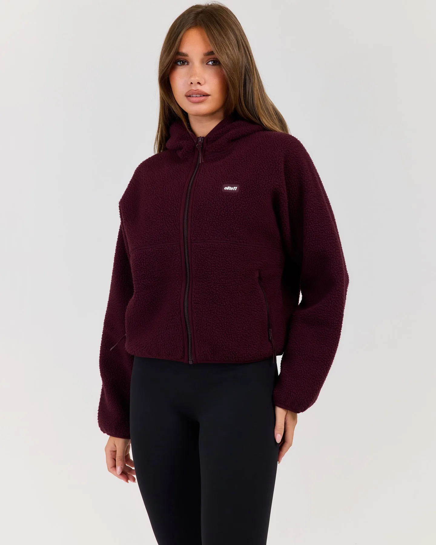 Teddy Fleece Zip Through Hoodie - Deep Plum sold by Elite Eleven product image thumbnail 3