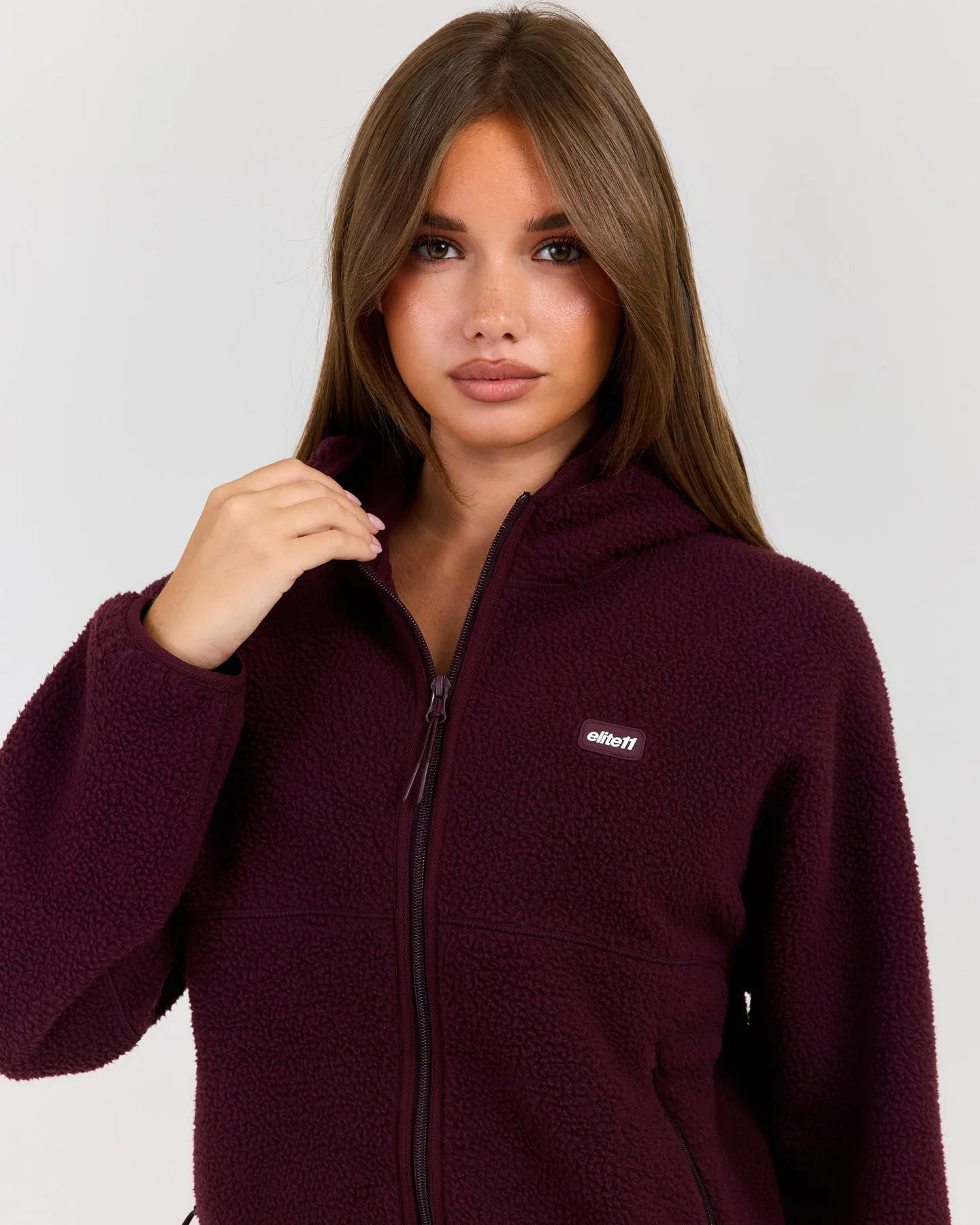 Teddy Fleece Zip Through Hoodie - Deep Plum sold by Elite Eleven product image thumbnail 5
