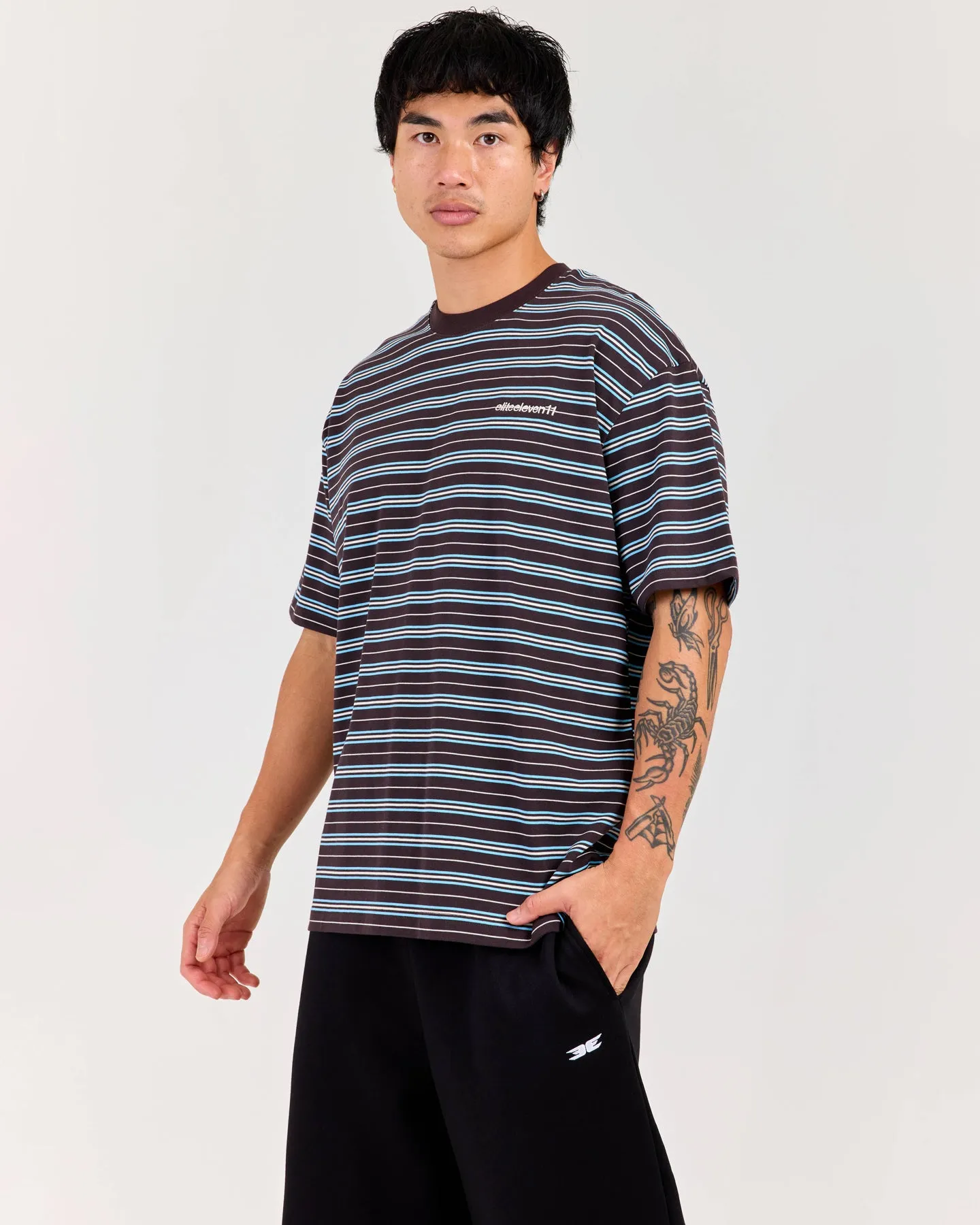 Men's Oversized Stripe Tee - Coffee/Blue sold by Elite Eleven product image thumbnail 3