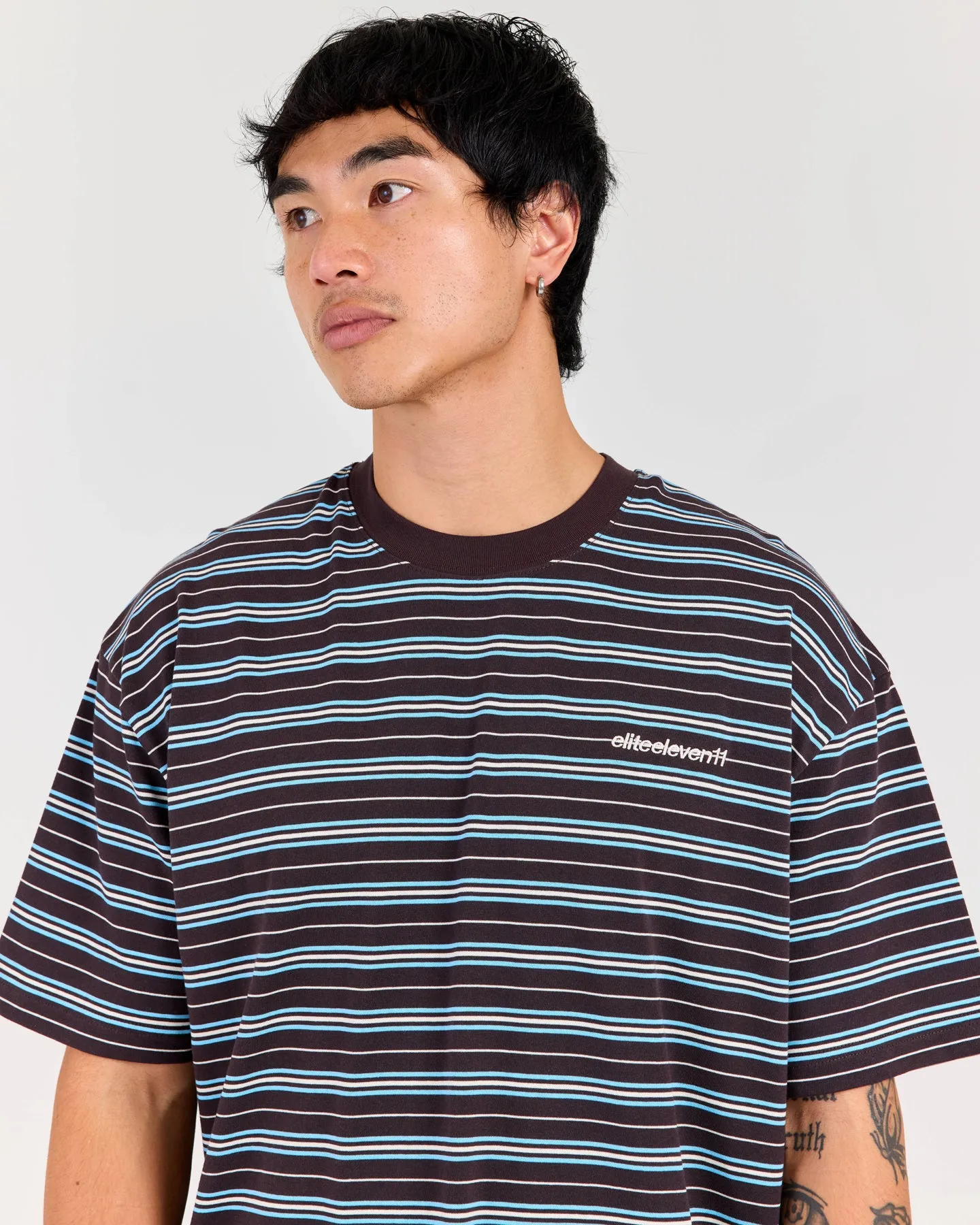 Men's Oversized Stripe Tee - Coffee/Blue sold by Elite Eleven product image thumbnail 4