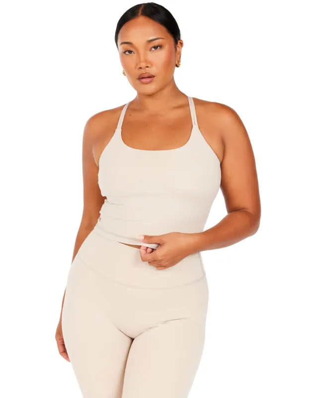 Aura Thin Strap Tank - Oat Latte sold by Elite Eleven