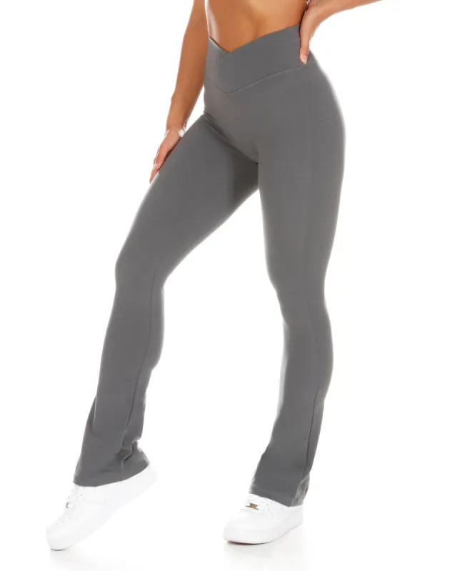 Cross Over Flare Leggings - Cloud Grey sold by Elite Eleven