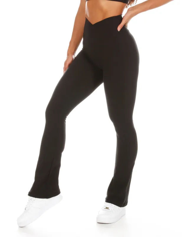 Cross Over Flare Leggings - Black sold by Elite Eleven
