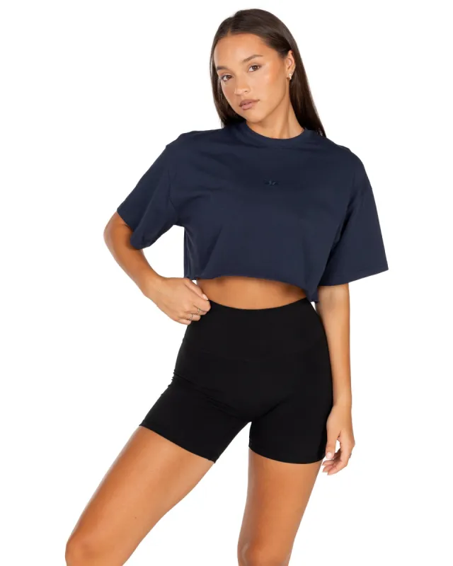 Women's Classic Cropped Tee - Navy sold by Elite Eleven