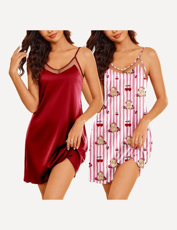 Ekouaer Teddy 2 Pack Satin Chemise (US Only) made by Ekouaer