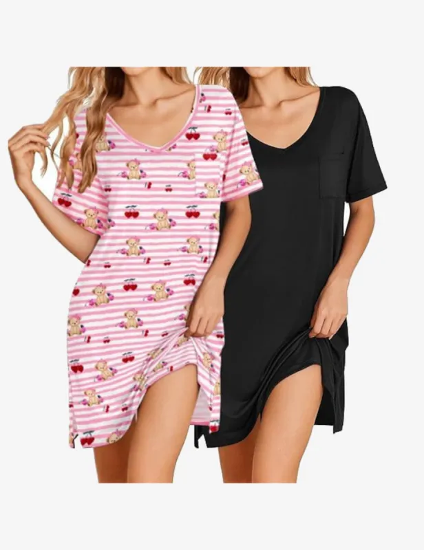 2 Pack Nightgowns Short Sleeve Sleepshirts sold by Ekouaer
