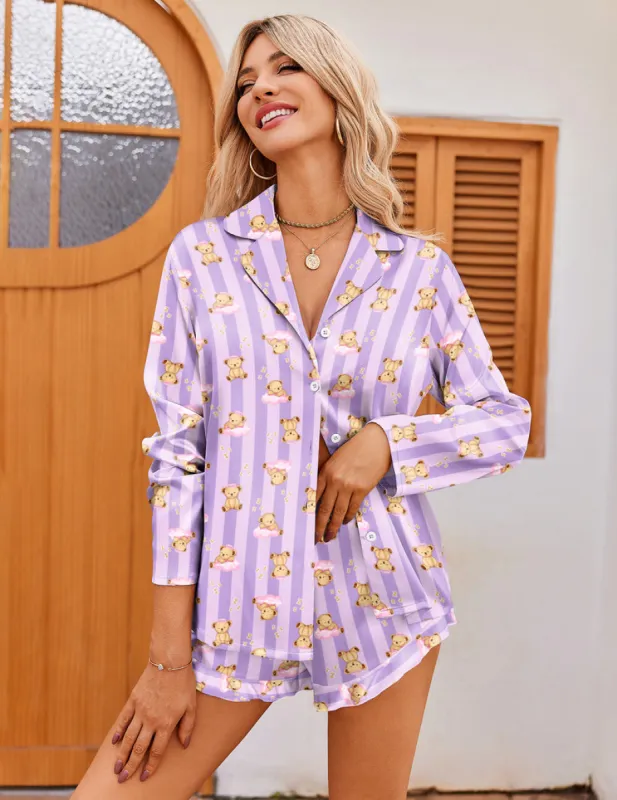 TEDDY Satin Ruffled Long Sleeve Pajama Set (US Only) sold by Ekouaer
