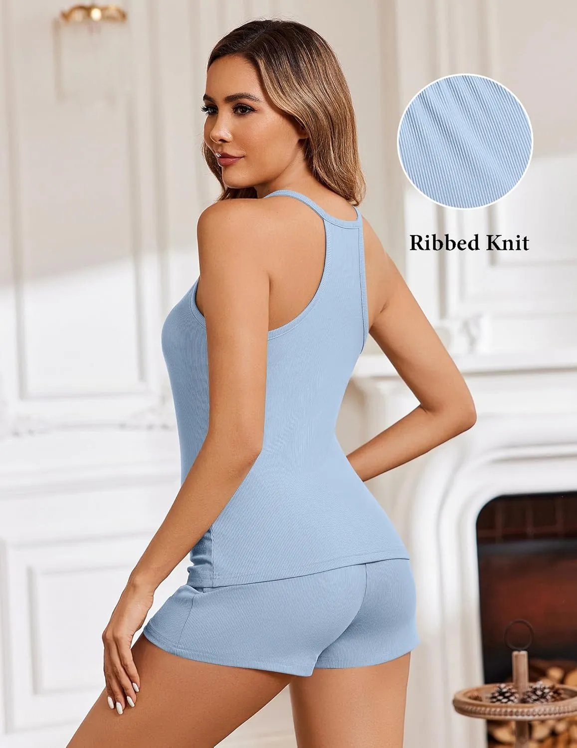 Ribbed Pajamas Set 2 Piece Knit Lounge Sets sold by Ekouaer product image thumbnail 3