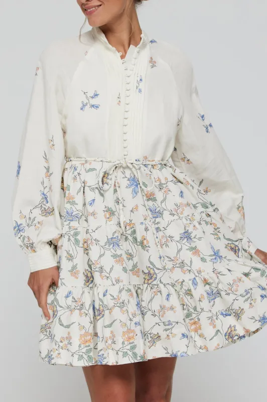 Louisa Tunic Belted Tie Mini Dress in Floral sold by Hermoza