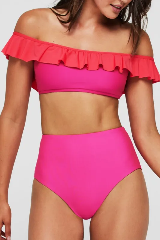 Toni Ruffle Off-The-Shoulder Two-Piece Bikini Top in Rosa - FINAL SALE sold by Hermoza