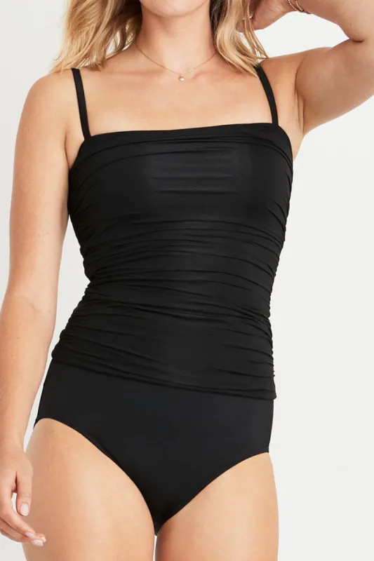 Susie Two-Piece Ruched Tankini Top in Black sold by Hermoza