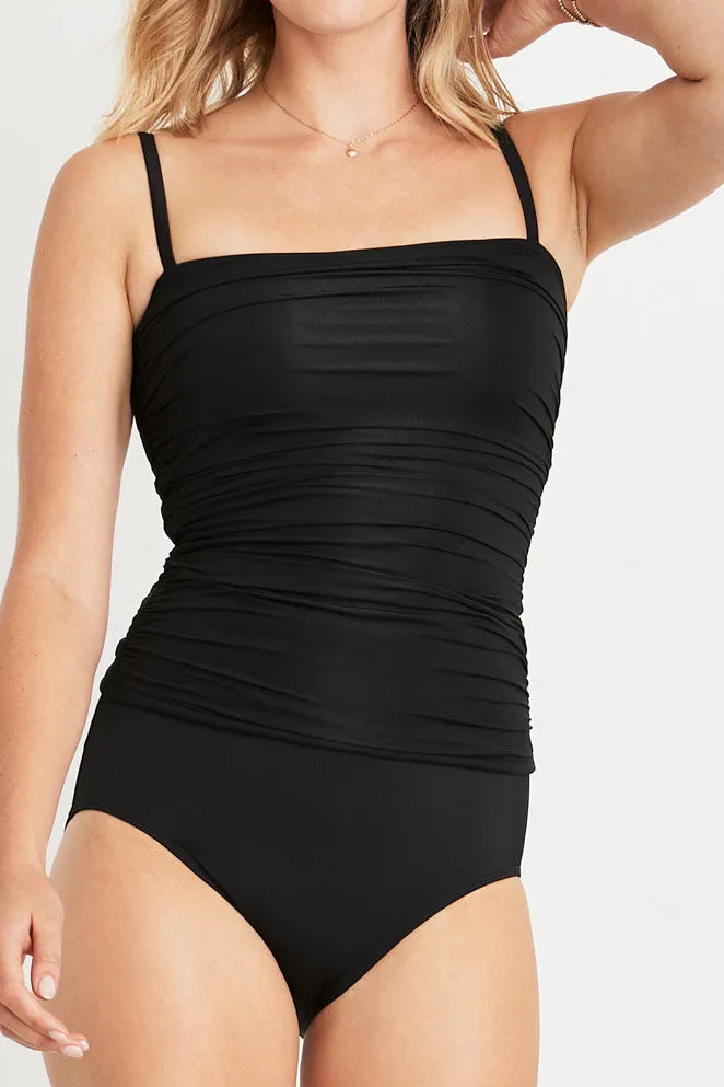 Susie Two-Piece Ruched Tankini Top in Black sold by Hermoza