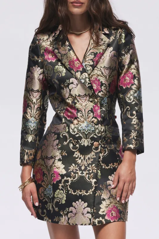 Luciana Tuxedo Jacket Mini Dress in Black Jacquard - FINAL SALE made by Hermoza