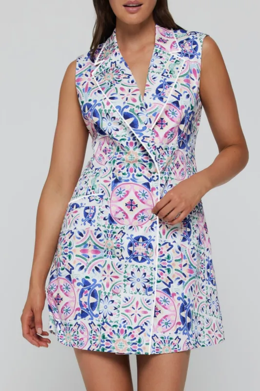 Martina Tuxedo Mini Dress in Purple Tile with White Binding - FINAL SALE made by Hermoza