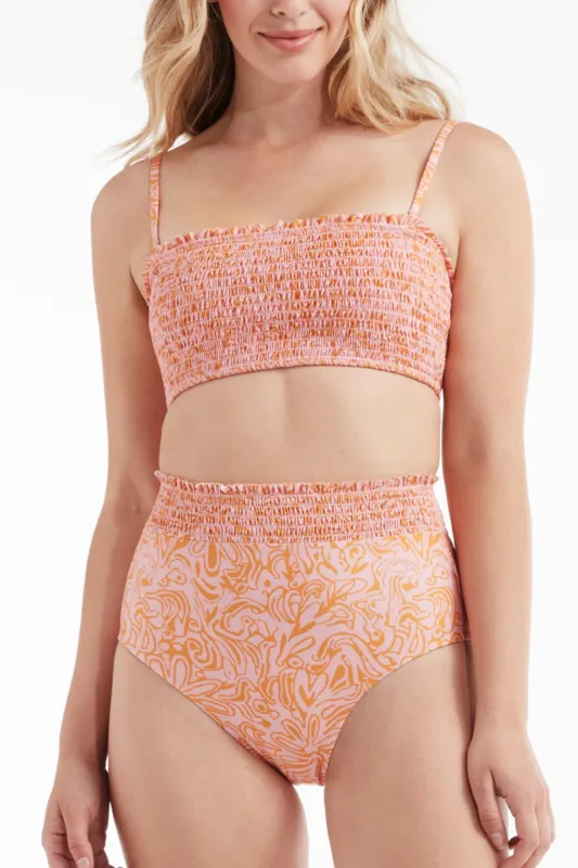 Hanna Smocked Removable Straps Two-Piece Bikini Top in Peach Medley sold by Hermoza