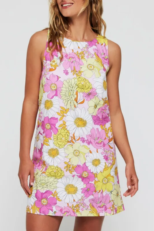 Sofia Mini A-line Shift Dress in Pink Poppies sold by Hermoza