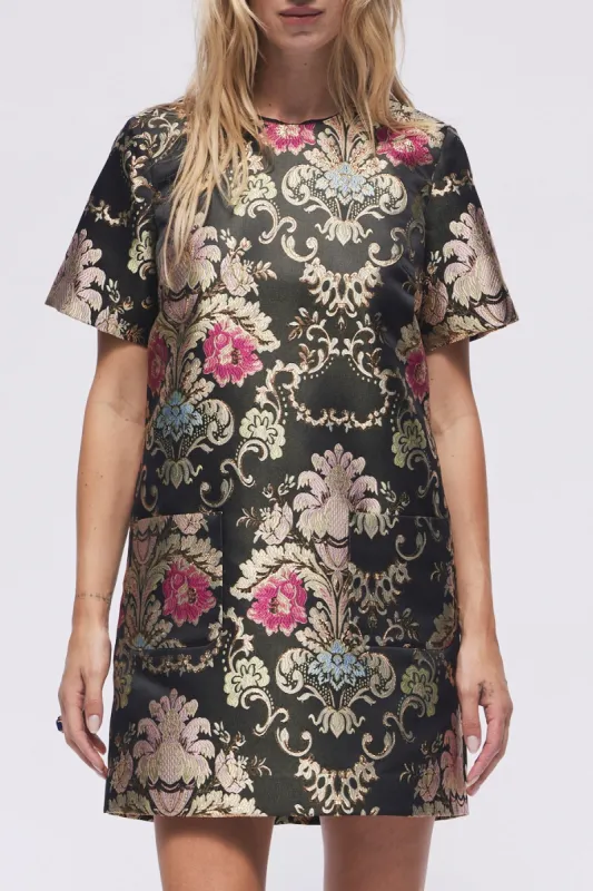 Joyce Shift Mini Dress in Black Jacquard - FINAL SALE sold by Hermoza