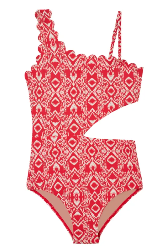 Little Becky Cut Out One Shoulder One-Piece Swimsuit in Red Ikat - FINAL SALE sold by Hermoza