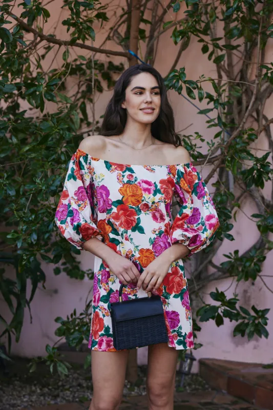 Felicity Mini Off-The-Shoulder Dress in Rose Floral sold by Hermoza
