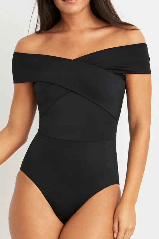 Julianna Off-The-Shoulder One-piece Swimsuit in Black - FINAL SALE sold by Hermoza