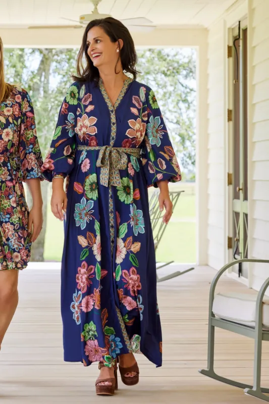 Johanna Belted Tie Maxi Dress in Navy Floral FINAL SALE sold by Hermoza