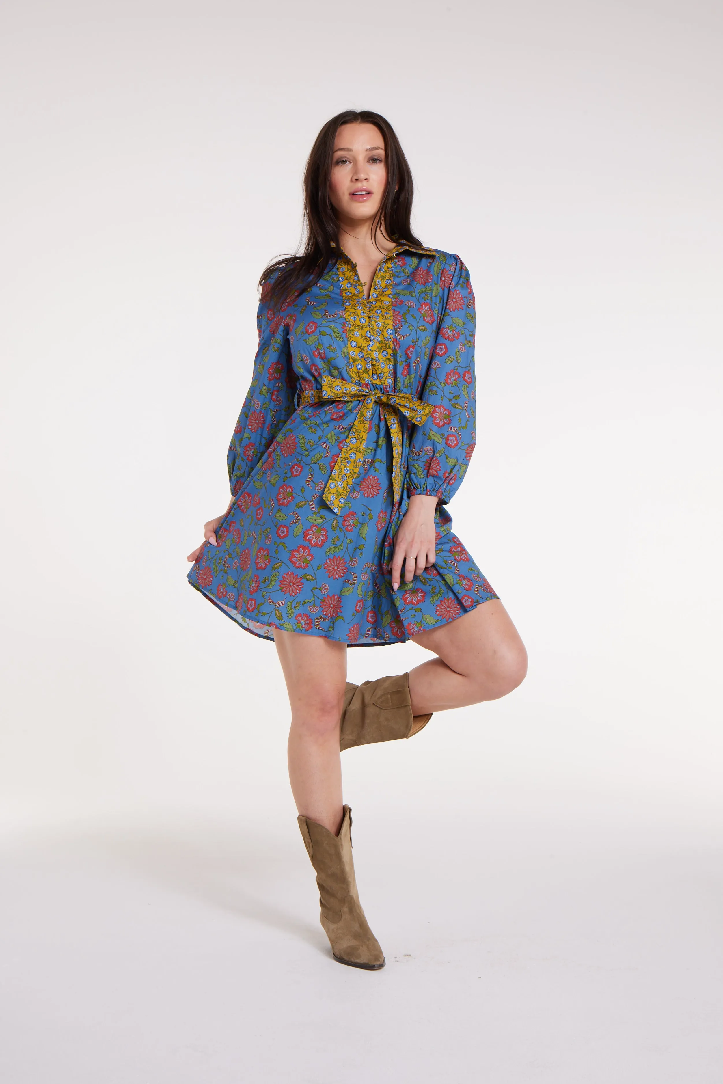 Halle Collared Belted Mini Dress in Blue Floral - FINAL SALE sold by Hermoza product image thumbnail 3