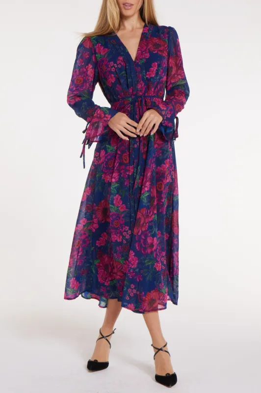 Cristina Button Front Maxi Dress in Floral Chiffon sold by Hermoza