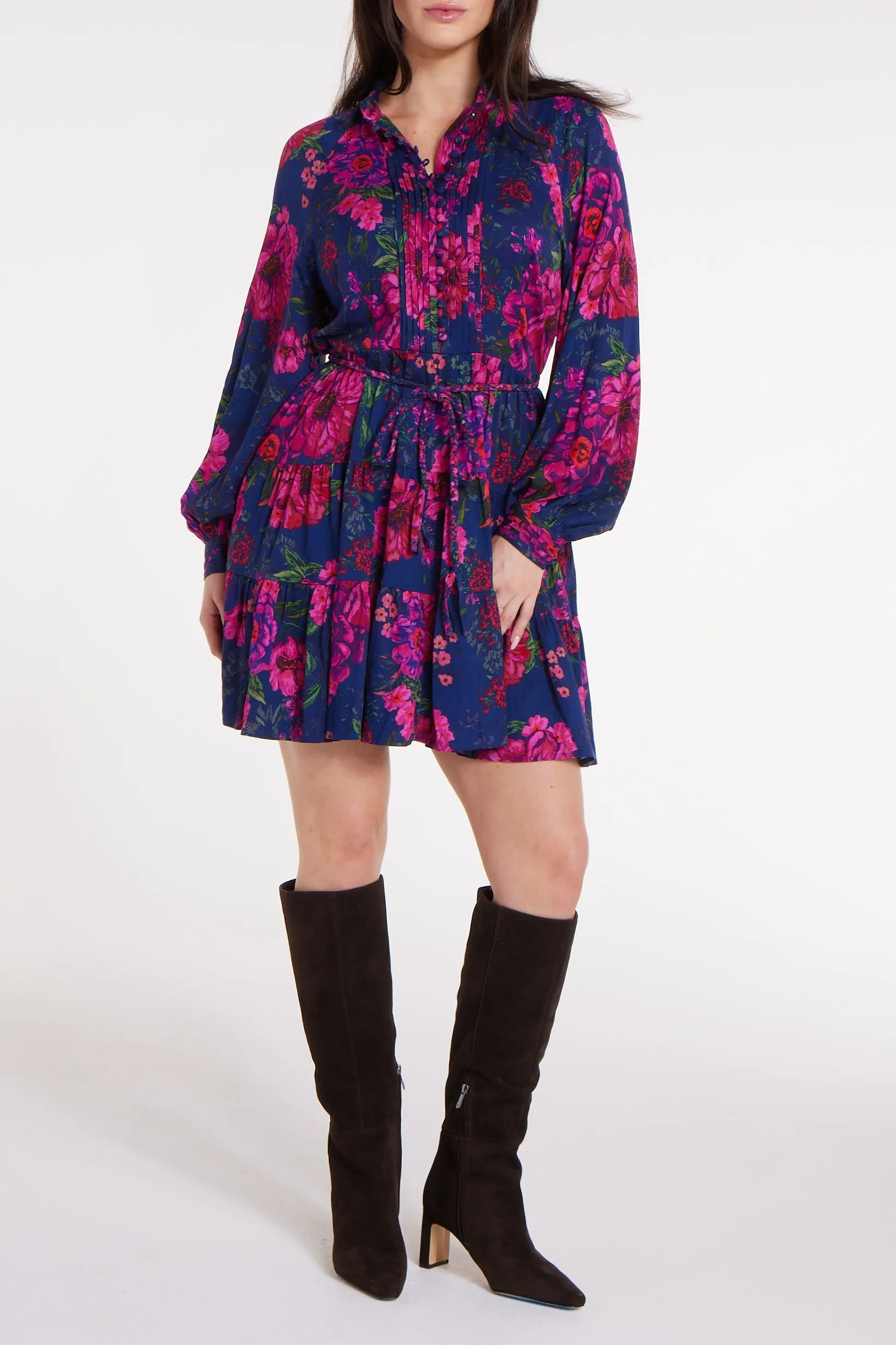 Louisa Belted Tunic Mini Dress in Floral sold by Hermoza