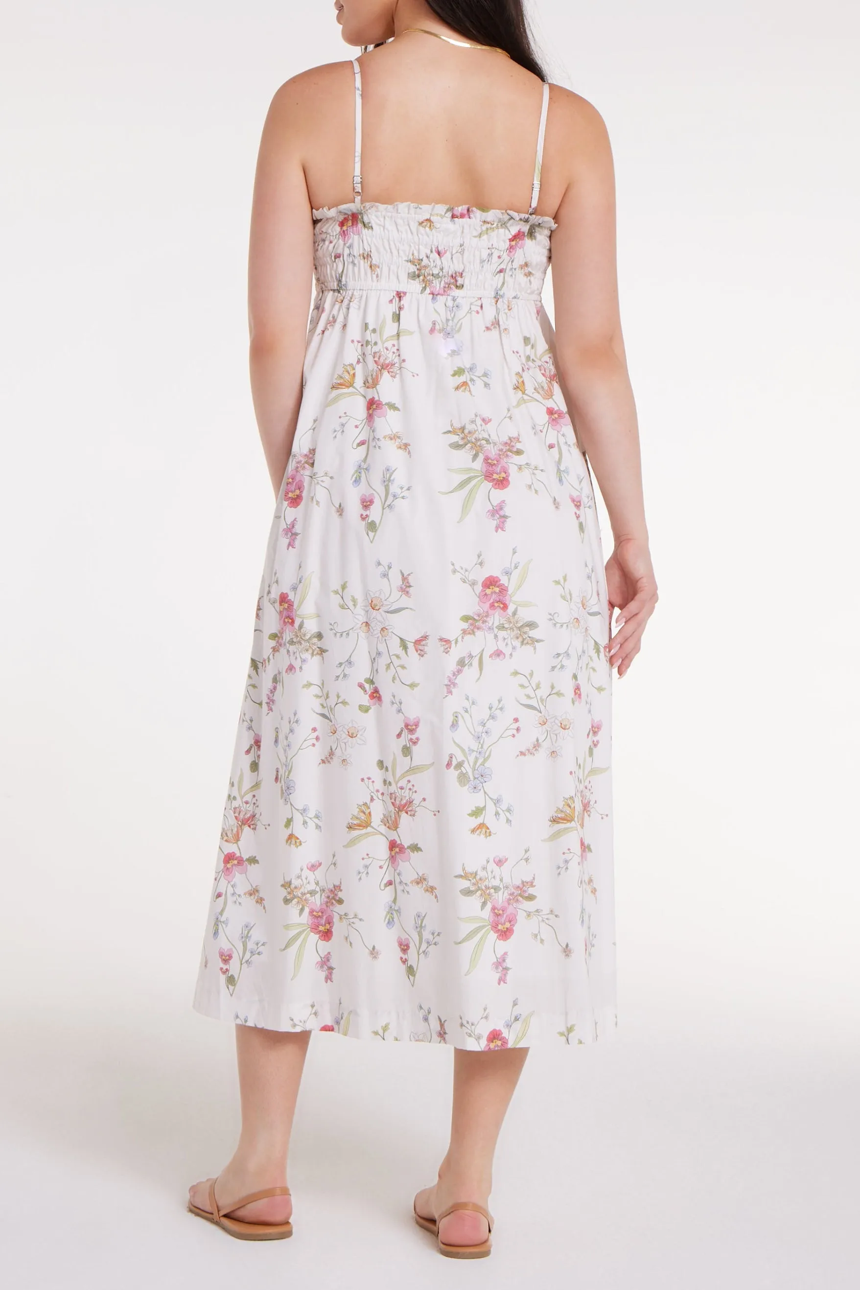 Margot Smocked Spaghetti Strap Midi Dress in White Floral - FINAL SALE sold by Hermoza product image thumbnail 2