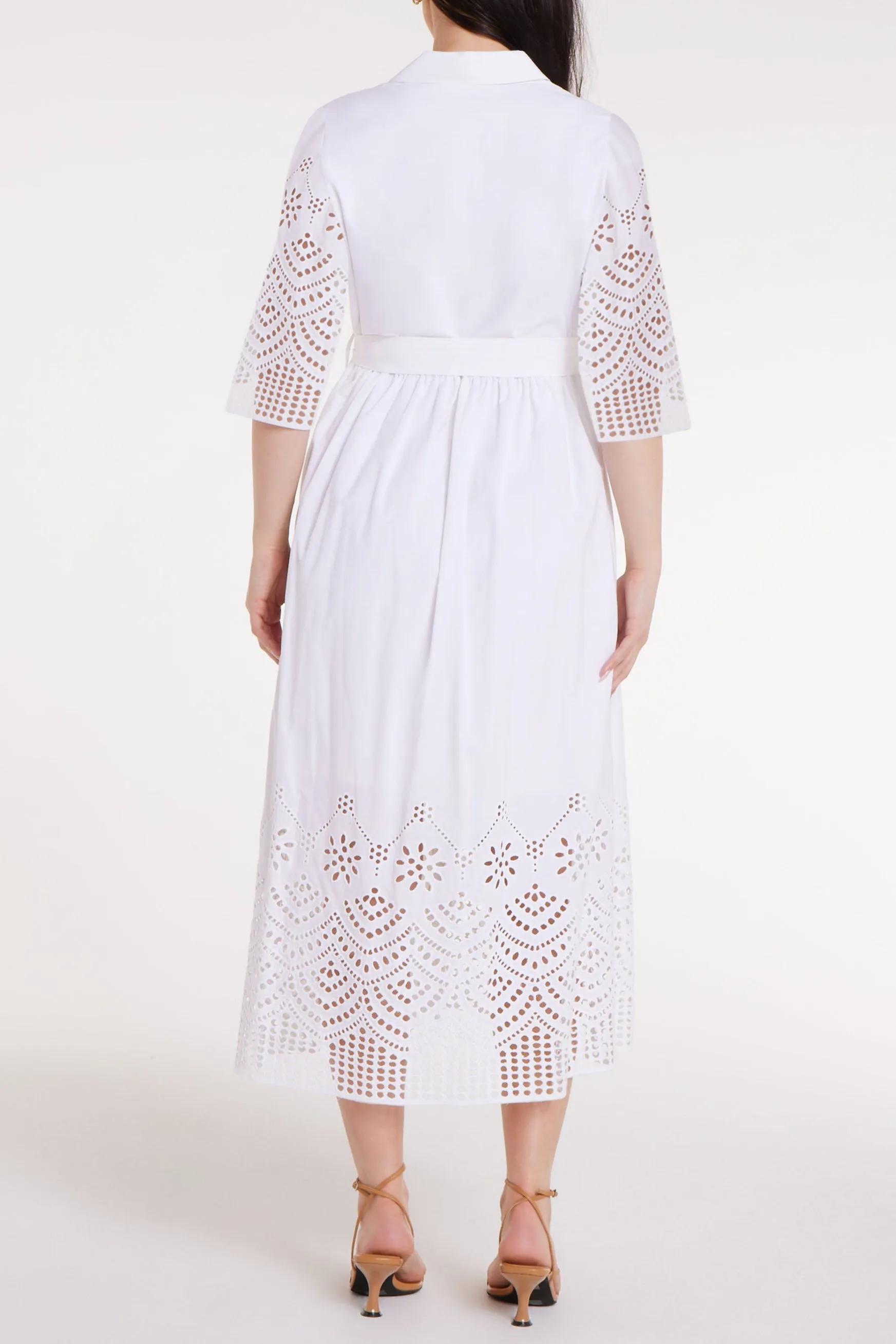 Francesca Collared Belted Maxi Dress in White Eyelet sold by Hermoza product image thumbnail 2