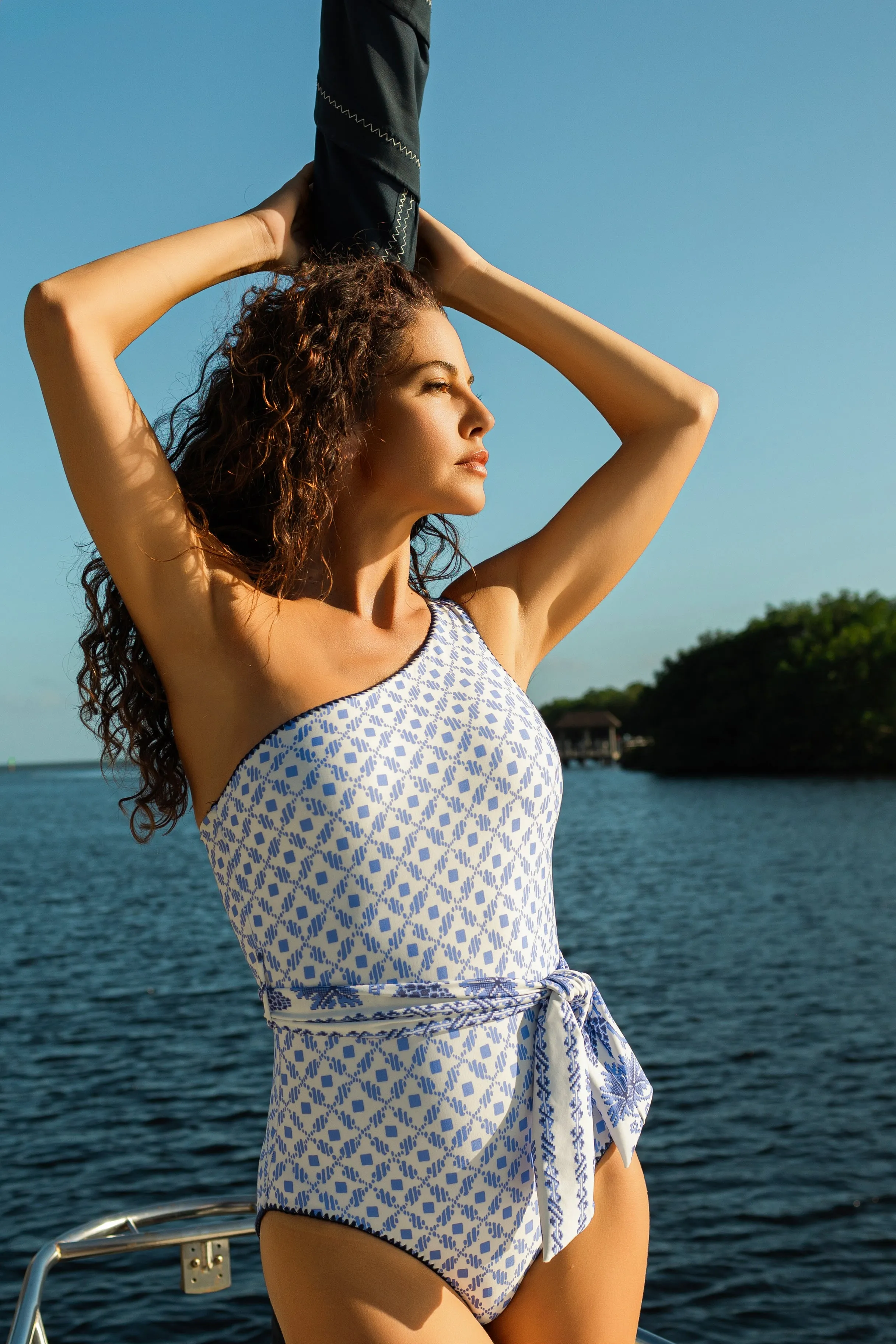 Johanna One-piece Swimsuit in Santorini Dots sold by Hermoza
