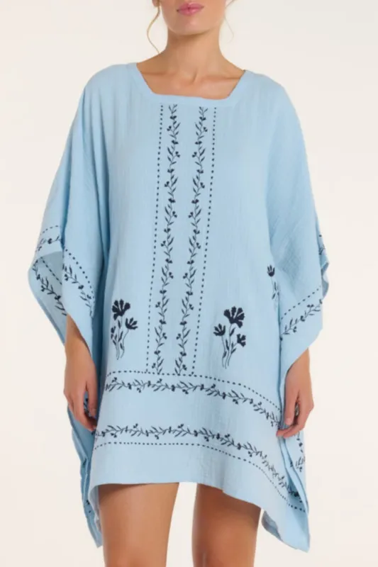 Priscilla Dress in Blue Embroidery sold by Hermoza