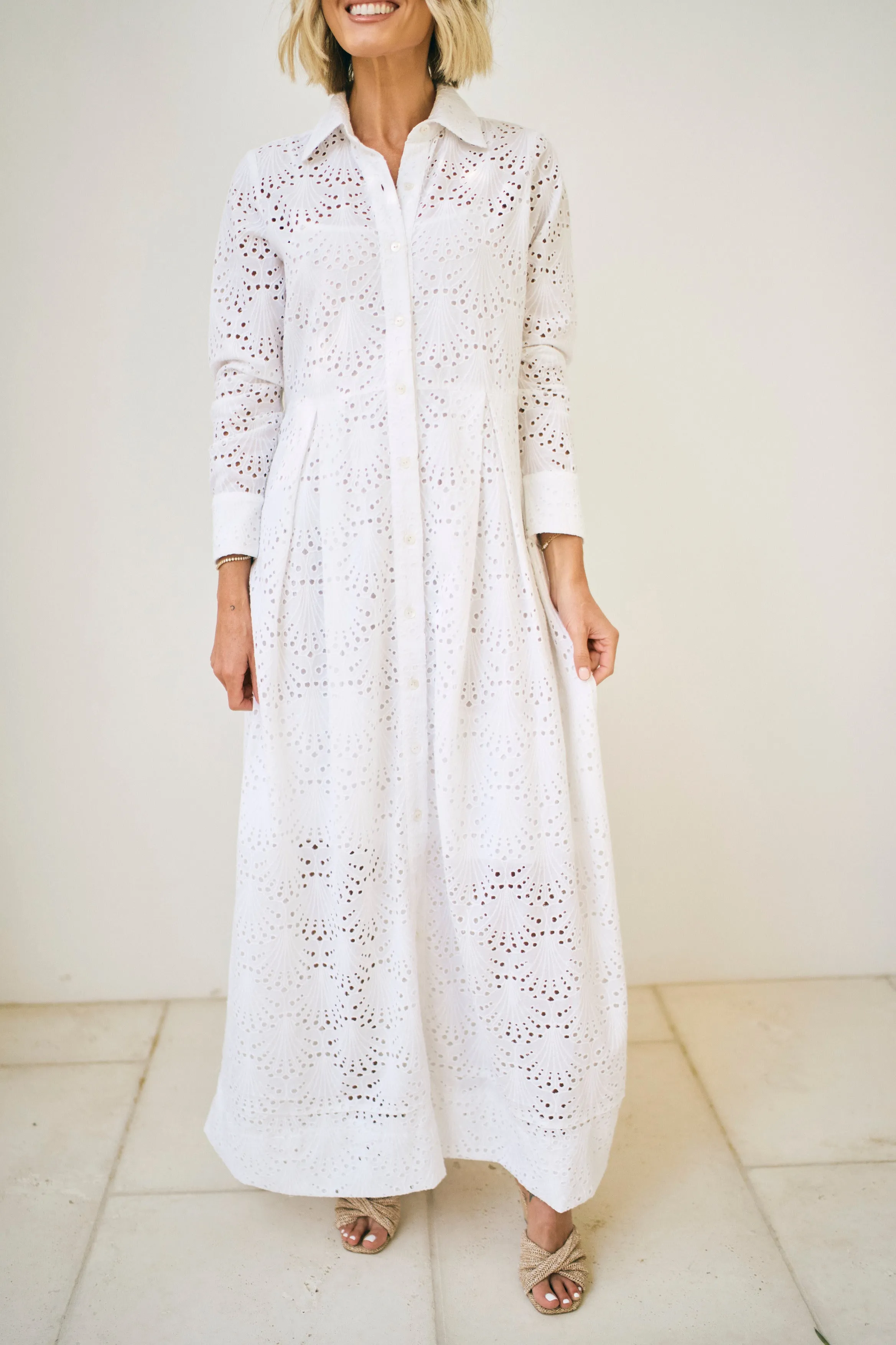 Birdie Eyelet Long Dress in White Eyelet sold by Hermoza product image thumbnail 5