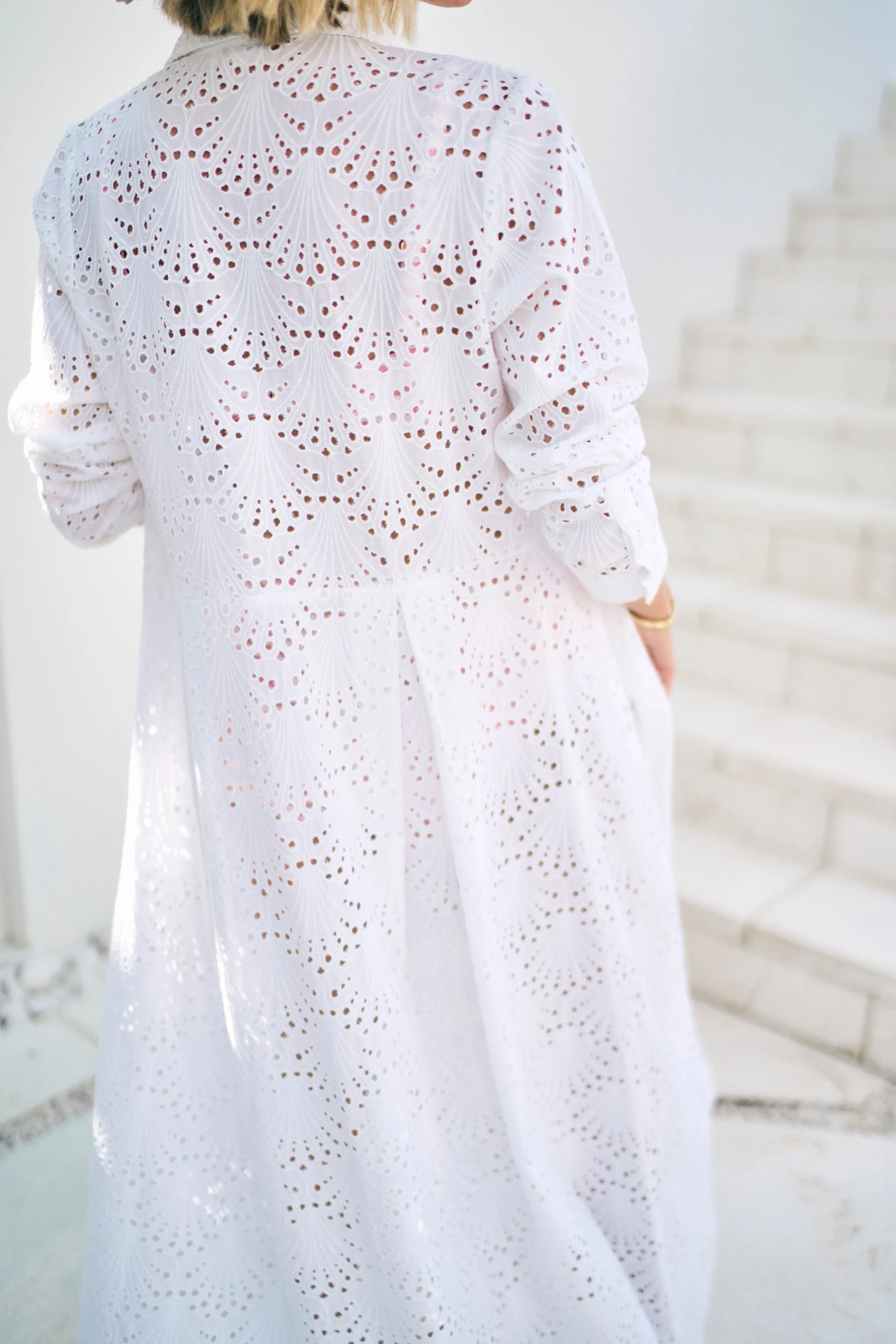 Birdie Eyelet Long Dress in White Eyelet sold by Hermoza product image thumbnail 3