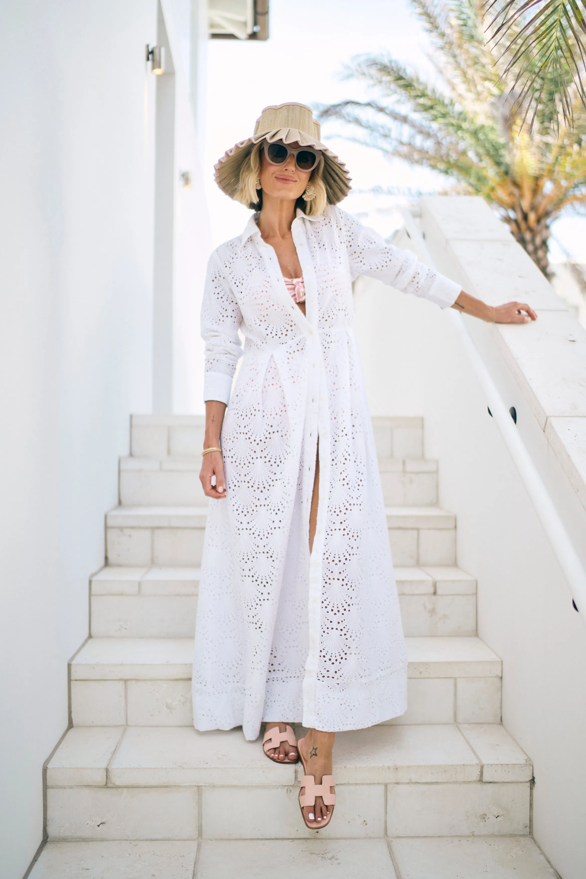 Birdie Eyelet Long Dress in White Eyelet sold by Hermoza