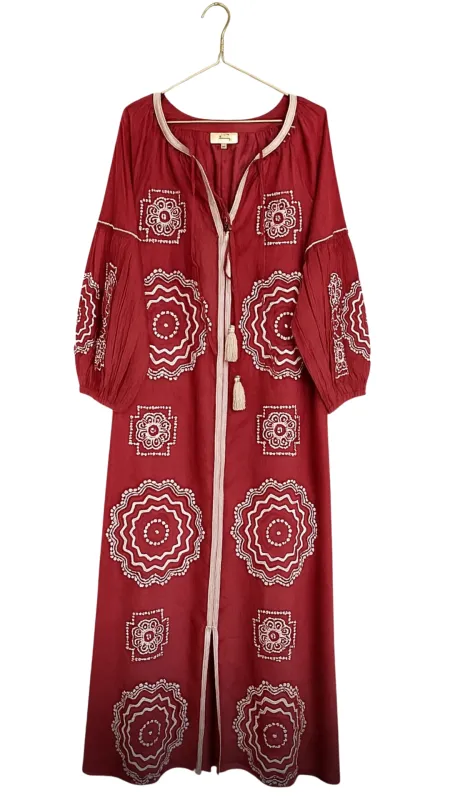 Crimson & White Caftan by TELA Mercantile sold by Hermoza