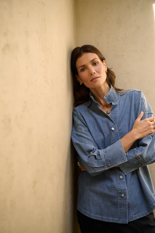 Vera Woven Shirt in Chambray sold by Hermoza