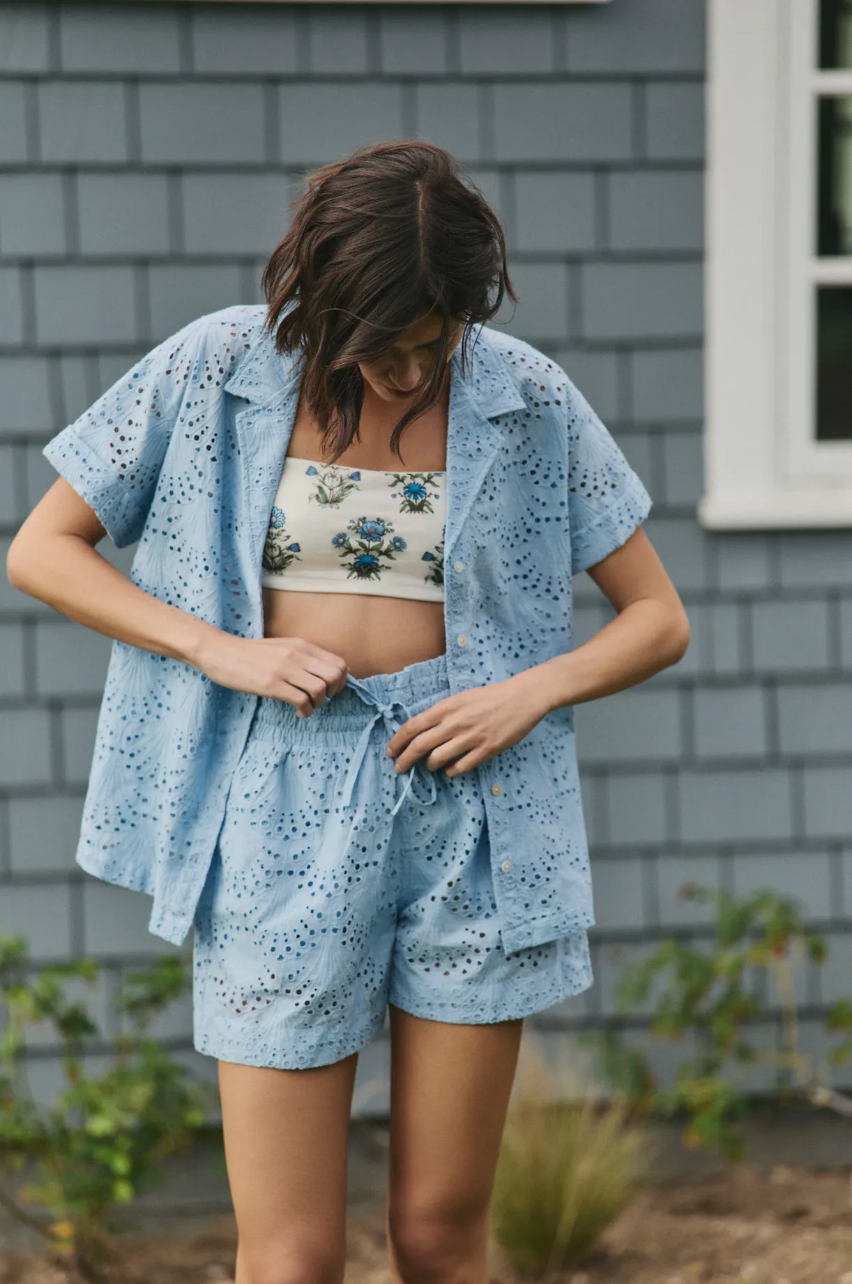 Jenna Short Cover-up in Powder Blue Eyelet sold by Hermoza product image thumbnail 2