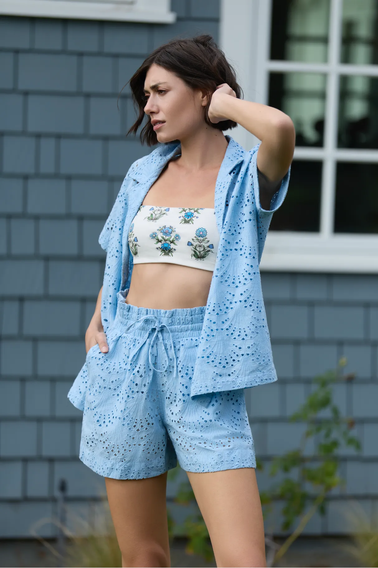 Dakota Shirt Cover-up in Powder Blue Eyelet sold by Hermoza product image thumbnail 4