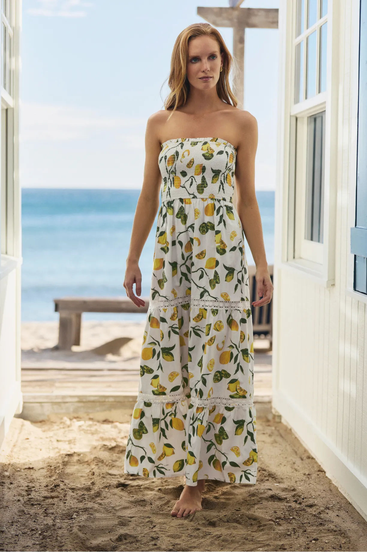 Dominique Smocked Long Cover-up Dress in Slice of Life sold by Hermoza product image thumbnail 2