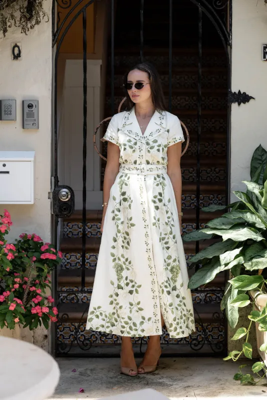 Lucy Belted Midi Collar Dress in Roses on the Vine made by Hermoza