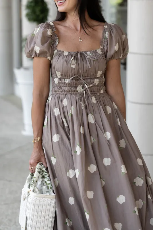 Diana Cotton Voile Puff Sleeve Midi Dress in Wildflower Lane made by Hermoza